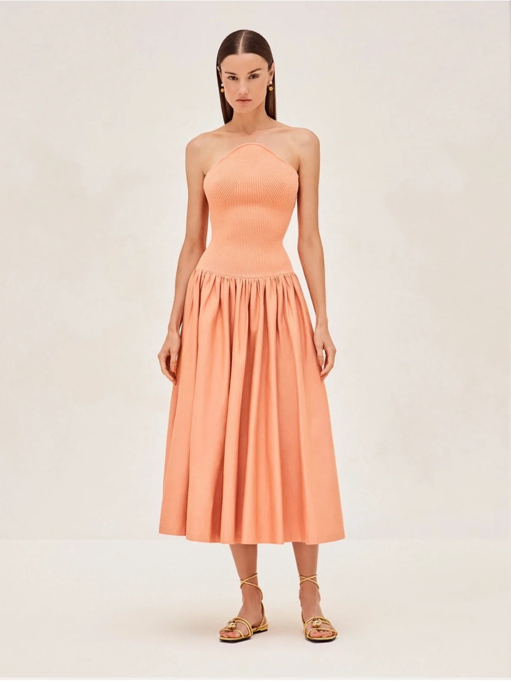 Alexis Strapless Peach Midi Dress